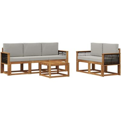 vidaXL Outdoor-Sofagarnitur mit Kissen 6 Stk Natur und Hellgrau 3384992 vidaXL Outdoor-Sofagarnitur mit Kissen 6 Stk Natur und Hellgrau 3384992