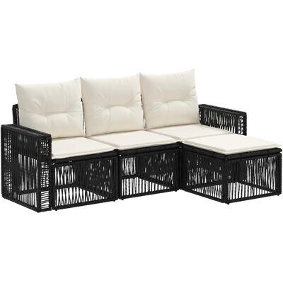 vidaXL Gartensofa-Set 4-Tlg Schwarz und Cremeweiß Poly-Rattan 3435103 vidaXL Gartensofa-Set 4-Tlg Schwarz und Cremeweiß Poly-Rattan 3435103