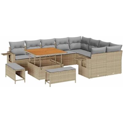 vidaXL Gartensofa-Set mit Kissen 12 Stk Beige und Hellgrau Poly-Rattan 3363727 vidaXL Gartensofa-Set mit Kissen 12 Stk Beige und Hellgrau Poly-Rattan 3363727