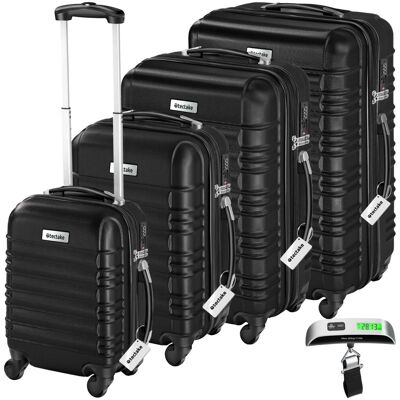 Tectake Hartschalenkoffer Set Mila 4 Teilig Aus Robustem Abs Kunststoff Inkl Kofferwaage und Anhänger Mit Teleskopgriff 32 x 50 x 76 cm Schwarz Tectake Hartschalenkoffer Set Mila 4 Teilig Aus Robustem Abs Kunststoff Inkl Kofferwaage und Anhänger Mit Teleskopgriff 32 x 50 x 76 cm Schwarz