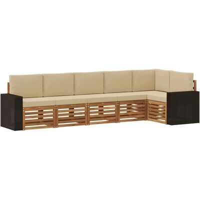 vidaXL Ecksofa Set mit Kissen 6 Stk Natur und Beige Massivholz Akazie 3384424 vidaXL Ecksofa Set mit Kissen 6 Stk Natur und Beige Massivholz Akazie 3384424