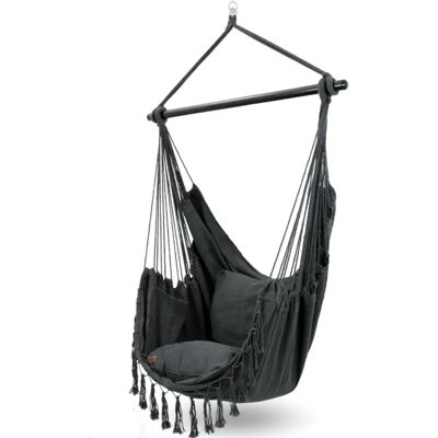 DELUKE Hängesessel Indoor ohne Gestell MELA Mit Kuscheldecke Bücherfach Hängestuhl mit Kissen Hängeschaukel Outdoor bis 120kg Anthrazit DELUKE Hängesessel Indoor ohne Gestell MELA Mit Kuscheldecke Bücherfach Hängestuhl mit Kissen Hängeschaukel Outdoor bis 120kg Anthrazit