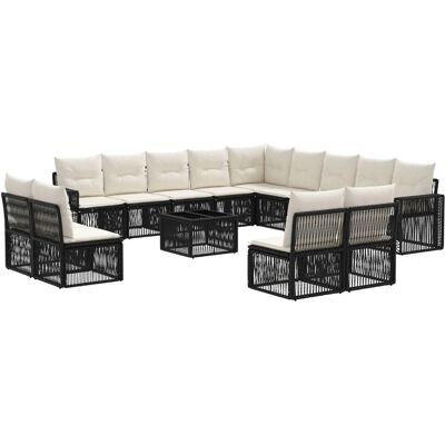 vidaXL Gartensofa-Set 14-Tlg Schwarz und Cremeweiß Poly-Rattan 3435289 vidaXL Gartensofa-Set 14-Tlg Schwarz und Cremeweiß Poly-Rattan 3435289