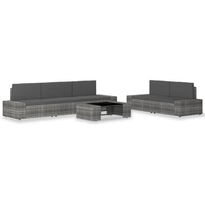 vidaXL 6-Tlg Garten-Lounge-Set Poly Rattan Grau 3054600 vidaXL 6-Tlg Garten-Lounge-Set Poly Rattan Grau 3054600