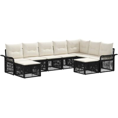 vidaXL Gartensofa-Set 9-Tlg Schwarz und Cremeweiß Poly-Rattan 3435016 vidaXL Gartensofa-Set 9-Tlg Schwarz und Cremeweiß Poly-Rattan 3435016