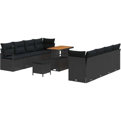 vidaXL 11-Teiliges Garten-Sofa-Set mit Kissen Schwarzes Poly Rattan Akazie 3362499 vidaXL 11-Teiliges Garten-Sofa-Set mit Kissen Schwarzes Poly Rattan Akazie 3362499