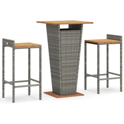 vidaXL 3-tlg Gartenbar-Set Grau Poly Rattan & Massivholz Akazie Modell 2 vidaXL 3-tlg Gartenbar-Set Grau Poly Rattan & Massivholz Akazie Modell 2