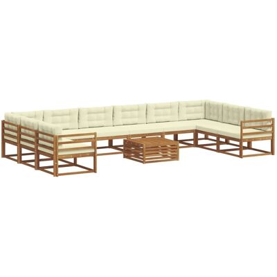 vidaXL Outdoor-Sofagarnitur mit Kissen 11-Tlg Natur und Creme 3368258 vidaXL Outdoor-Sofagarnitur mit Kissen 11-Tlg Natur und Creme 3368258