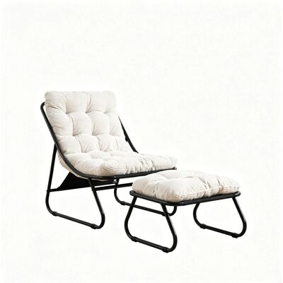 PXloue Schaukelstuhl mit Dickem Kissen und Hocker Metallrahmen für Garten Balkon Wohnzimmer PXloue Schaukelstuhl mit Dickem Kissen und Hocker Metallrahmen für Garten Balkon Wohnzimmer