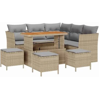 vidaXL 9-Teiliges Garten-Sofa-Set mit Kissen in Beige aus Poly Rattan und Akazienholz 3361492 vidaXL 9-Teiliges Garten-Sofa-Set mit Kissen in Beige aus Poly Rattan und Akazienholz 3361492