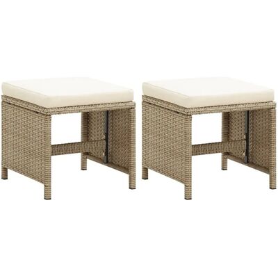 vidaXL Gartenhocker 2 Stk mit Sitzkissen Poly Rattan Beige 46418 vidaXL Gartenhocker 2 Stk mit Sitzkissen Poly Rattan Beige 46418