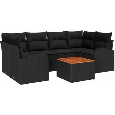 vidaXL 7-Teiliges Garten Sofa Set mit Kissen Schwarz Poly Rattan Akazie 3347534 vidaXL 7-Teiliges Garten Sofa Set mit Kissen Schwarz Poly Rattan Akazie 3347534
