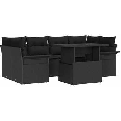 vidaXL Garten-Sofa-Set mit Kissen 7-Tlg Schwarz Poly Rattan 3356956 vidaXL Garten-Sofa-Set mit Kissen 7-Tlg Schwarz Poly Rattan 3356956