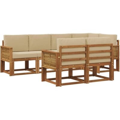 vidaXL Outdoor-Sofagarnitur mit Kissen 7 Stk Natur und Beige Polyester 3385299 vidaXL Outdoor-Sofagarnitur mit Kissen 7 Stk Natur und Beige Polyester 3385299