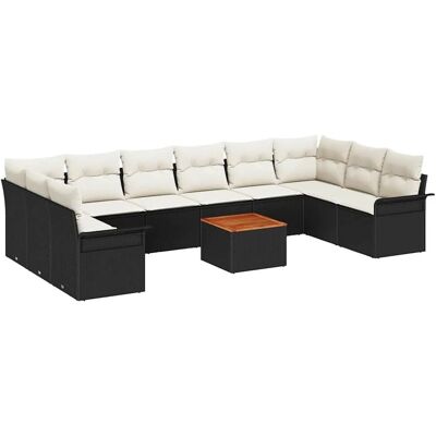 vidaXL 11-Teiliges Garten-Sofa-Set mit Kissen Schwarz Poly Rattan Akazie 3347376 vidaXL 11-Teiliges Garten-Sofa-Set mit Kissen Schwarz Poly Rattan Akazie 3347376