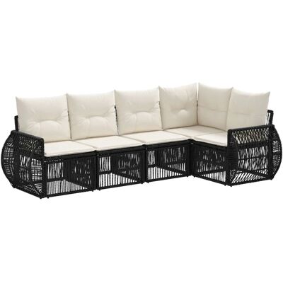 vidaXL Gartensofa-Set 5-Tlg Schwarz und Cremeweiß Poly-Rattan 3435415 vidaXL Gartensofa-Set 5-Tlg Schwarz und Cremeweiß Poly-Rattan 3435415