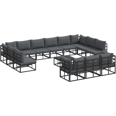 vidaXL Garten-Sofa-Set mit Kissen 14-Tlg Schwarz Aluminium 3378927 vidaXL Garten-Sofa-Set mit Kissen 14-Tlg Schwarz Aluminium 3378927