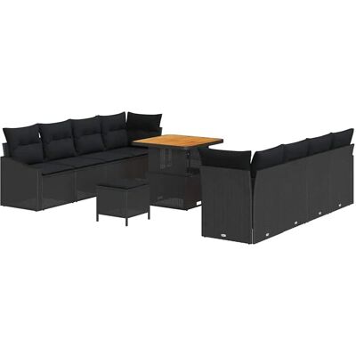 vidaXL 11-Teiliges Garten-Sofa-Set mit Kissen Schwarzes Poly Rattan und Akazie 3362624 vidaXL 11-Teiliges Garten-Sofa-Set mit Kissen Schwarzes Poly Rattan und Akazie 3362624
