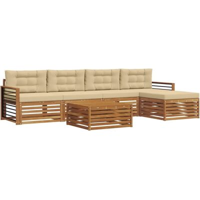 vidaXL Outdoor-Sofagarnitur mit Kissen 6-Tlg Natur und Beige 3373353 vidaXL Outdoor-Sofagarnitur mit Kissen 6-Tlg Natur und Beige 3373353