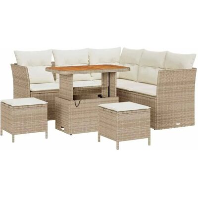 vidaXL 8-Teiliges Garten-Sofa-Set mit Kissen in Beige aus Poly Rattan und Akazie 3361486 vidaXL 8-Teiliges Garten-Sofa-Set mit Kissen in Beige aus Poly Rattan und Akazie 3361486