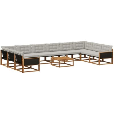 vidaXL Outdoor-Sofagarnitur mit Kissen 11 Stk Natur und Hellgrau 3381719 vidaXL Outdoor-Sofagarnitur mit Kissen 11 Stk Natur und Hellgrau 3381719