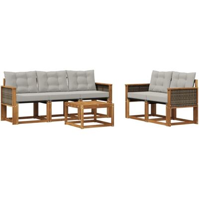 vidaXL Outdoor-Sofagarnitur mit Kissen 6 Stk Natur und Hellgrau 3381771 vidaXL Outdoor-Sofagarnitur mit Kissen 6 Stk Natur und Hellgrau 3381771