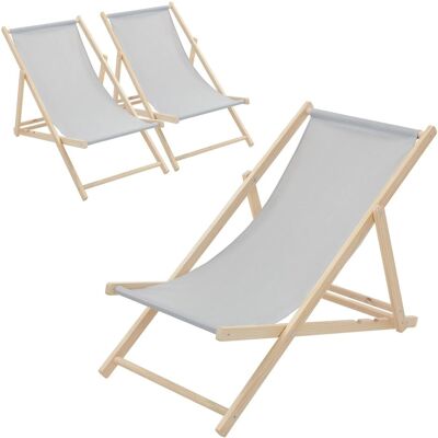 ECD Germany Liegestuhl 3Er Set Klappbar Hellgrau aus Holz ECD Germany Liegestuhl 3Er Set Klappbar Hellgrau aus Holz
