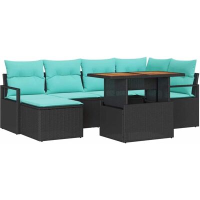 vidaXL Garten Essgruppe mit Kissen 7-Tlg Schwarz und Teal 3349738 vidaXL Garten Essgruppe mit Kissen 7-Tlg Schwarz und Teal 3349738