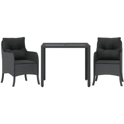vidaXL 3-Tlg Garten-Essgruppe mit Kissen Schwarz Poly Rattan 3211848 vidaXL 3-Tlg Garten-Essgruppe mit Kissen Schwarz Poly Rattan 3211848