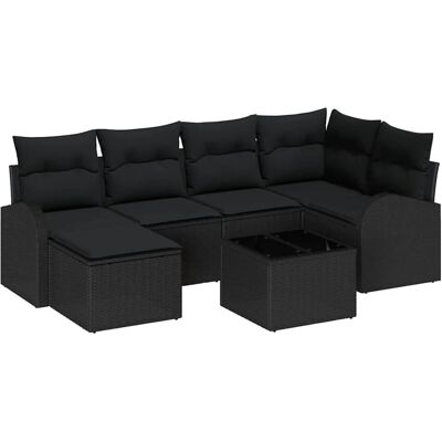 vidaXL Garten-Sofa-Set mit Kissen 7-Tlg Schwarz Poly Rattan 3346123 vidaXL Garten-Sofa-Set mit Kissen 7-Tlg Schwarz Poly Rattan 3346123