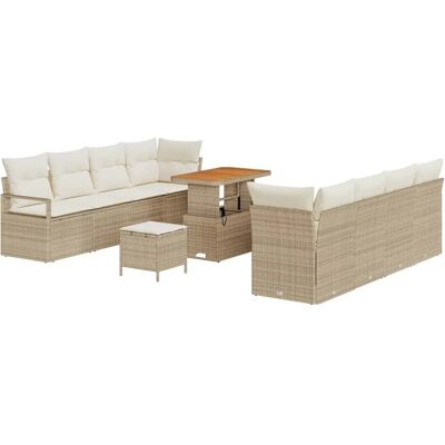vidaXL 11-Teiliges Garten-Sofa-Set mit Kissen in Beige Poly Rattan und Akazie 3362501 vidaXL 11-Teiliges Garten-Sofa-Set mit Kissen in Beige Poly Rattan und Akazie 3362501