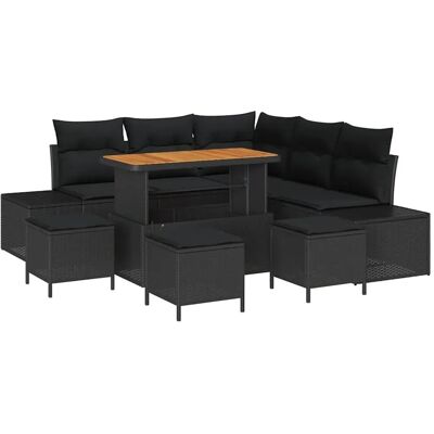 vidaXL Garten-Sofa-Set mit Kissen 9-Tlg Schwarz Poly Rattan 3362789 vidaXL Garten-Sofa-Set mit Kissen 9-Tlg Schwarz Poly Rattan 3362789