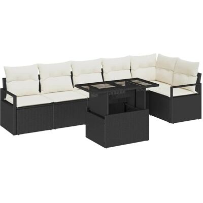 vidaXL Garten-Sofa-Set mit Kissen 7-Tlg Schwarz Poly Rattan 3348833 vidaXL Garten-Sofa-Set mit Kissen 7-Tlg Schwarz Poly Rattan 3348833