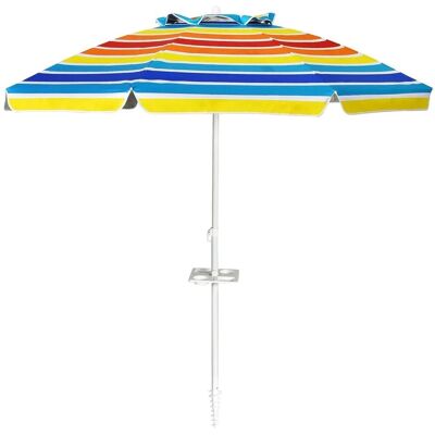 COSTWAY 200 cm Sonnenschirm Strand Strandschirm mit Getränkehalter Bunt COSTWAY 200 cm Sonnenschirm Strand Strandschirm mit Getränkehalter Bunt