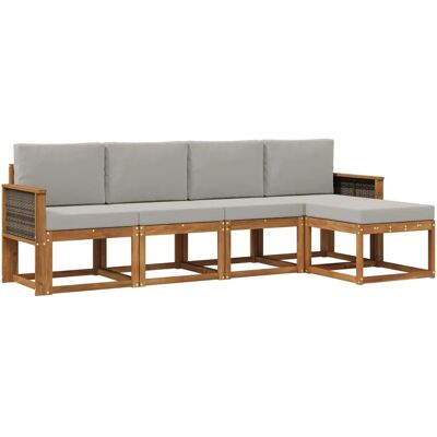 vidaXL Outdoor-Sofagarnitur 5 Stk Natur und Hellgrau Polyester 3385127 vidaXL Outdoor-Sofagarnitur 5 Stk Natur und Hellgrau Polyester 3385127