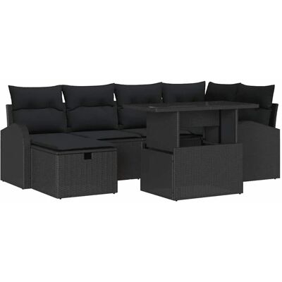 vidaXL 7-Teiliges Garten-Sofaset mit Kissen Schwarz aus Poly Rattan 3361092 vidaXL 7-Teiliges Garten-Sofaset mit Kissen Schwarz aus Poly Rattan 3361092