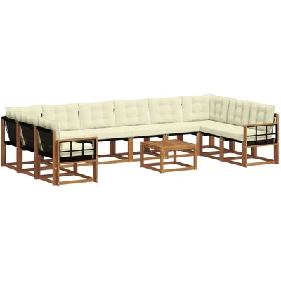 vidaXL Outdoor-Sofagarnitur mit Kissen 11-Tlg Natur und Creme 3369125 vidaXL Outdoor-Sofagarnitur mit Kissen 11-Tlg Natur und Creme 3369125