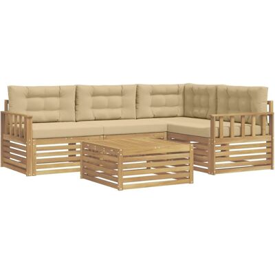 vidaXL Outdoor-Sofagarnitur mit Kissen 6-Tlg Weiß und Beige Polyester 3390438 vidaXL Outdoor-Sofagarnitur mit Kissen 6-Tlg Weiß und Beige Polyester 3390438