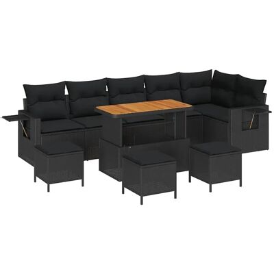 vidaXL 10-Teiliges Garten Sofa Set mit Kissen Schwarz Poly Rattan Akazie 3361769 vidaXL 10-Teiliges Garten Sofa Set mit Kissen Schwarz Poly Rattan Akazie 3361769