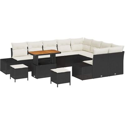 vidaXL Gartensofa-Set mit Kissen 12 Stk Schwarz Poly Rattan 3364775 vidaXL Gartensofa-Set mit Kissen 12 Stk Schwarz Poly Rattan 3364775