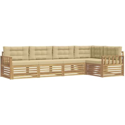 vidaXL Outdoor-Sofagarnitur mit Kissen 6-Tlg Weiß und Beige Polyester 3390478 vidaXL Outdoor-Sofagarnitur mit Kissen 6-Tlg Weiß und Beige Polyester 3390478