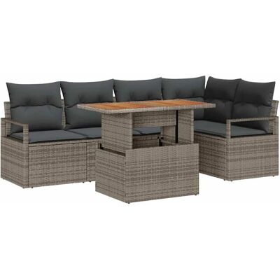 vidaXL Garten-Sofa-Set mit Speicher 6-Tlg Grau Poly Rattan 3358449 vidaXL Garten-Sofa-Set mit Speicher 6-Tlg Grau Poly Rattan 3358449