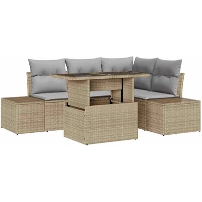 vidaXL Garten-Sofa-Set mit Speicher 5-Tlg Beige Poly Rattan 3357913 vidaXL Garten-Sofa-Set mit Speicher 5-Tlg Beige Poly Rattan 3357913