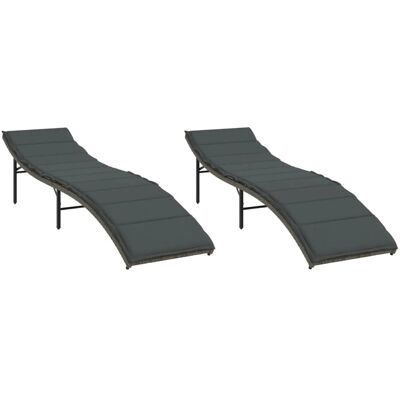 vidaXL Sonnenliegen 2 Stk. mit Auflagen Grau Poly Rattan 55 x 199 x 50/68/82/89 cm vidaXL Sonnenliegen 2 Stk. mit Auflagen Grau Poly Rattan 55 x 199 x 50/68/82/89 cm