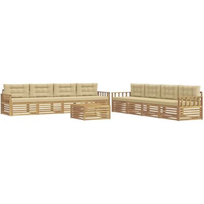 vidaXL Outdoor-Sofagarnitur mit Kissen 9-Tlg Weiß und Beige Polyester 3390238 vidaXL Outdoor-Sofagarnitur mit Kissen 9-Tlg Weiß und Beige Polyester 3390238