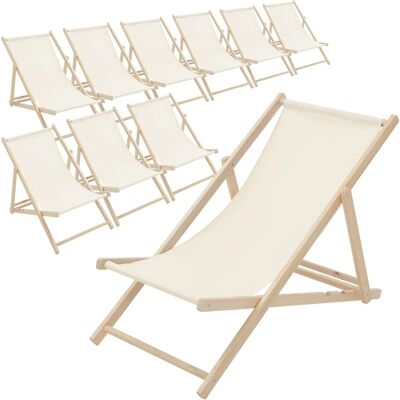 ECD Germany Liegestuhl 10Er Set Klappbar Beige aus Holz ECD Germany Liegestuhl 10Er Set Klappbar Beige aus Holz