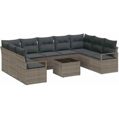 vidaXL Garten-Sofa-Set 10-Tlg Grau Poly Rattan 3346549 vidaXL Garten-Sofa-Set 10-Tlg Grau Poly Rattan 3346549