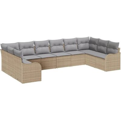 vidaXL Garten-Sofa-Set mit Kissen 10-Tlg Beige Hellgrau Poly Rattan 3354549 vidaXL Garten-Sofa-Set mit Kissen 10-Tlg Beige Hellgrau Poly Rattan 3354549