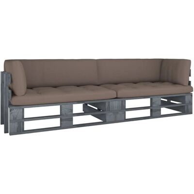 vidaXL 2-Sitzer-Palettensofa mit Kissen Grau Imprägniertes Kiefernholz 3066633 vidaXL 2-Sitzer-Palettensofa mit Kissen Grau Imprägniertes Kiefernholz 3066633
