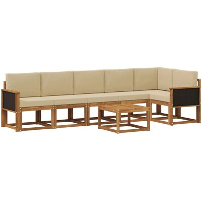 vidaXL Outdoor-Sofagarnitur mit Kissen 7 Stk Natur und Beige Polyester 3385264 vidaXL Outdoor-Sofagarnitur mit Kissen 7 Stk Natur und Beige Polyester 3385264
